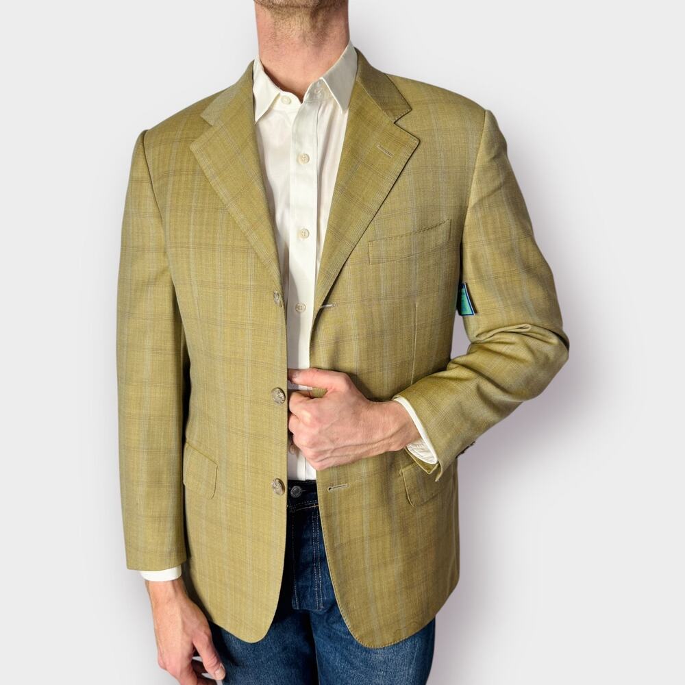 90s Corneliani‎ Tan Plaid Blazer Size 40R